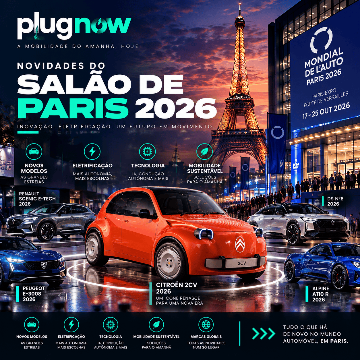 Novidades elétricas no Salão Automóvel de Paris 2026