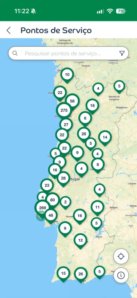 Mapa com a localização dos postos continente